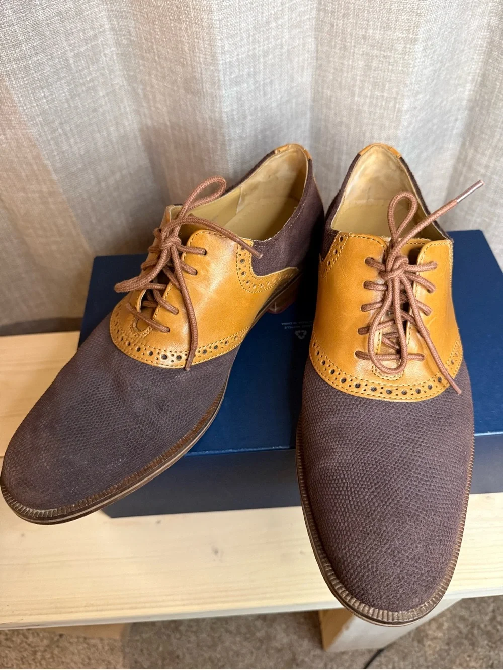Cole Haan Colton Leather Fabric Saddle Oxford Shoes 8.5 M Brown
